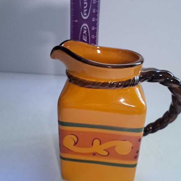 5 pc Celebrating Home Tuscan Home Creamer Sugar Lid Ceramic Set Metal Stand - Picture 4 of 11